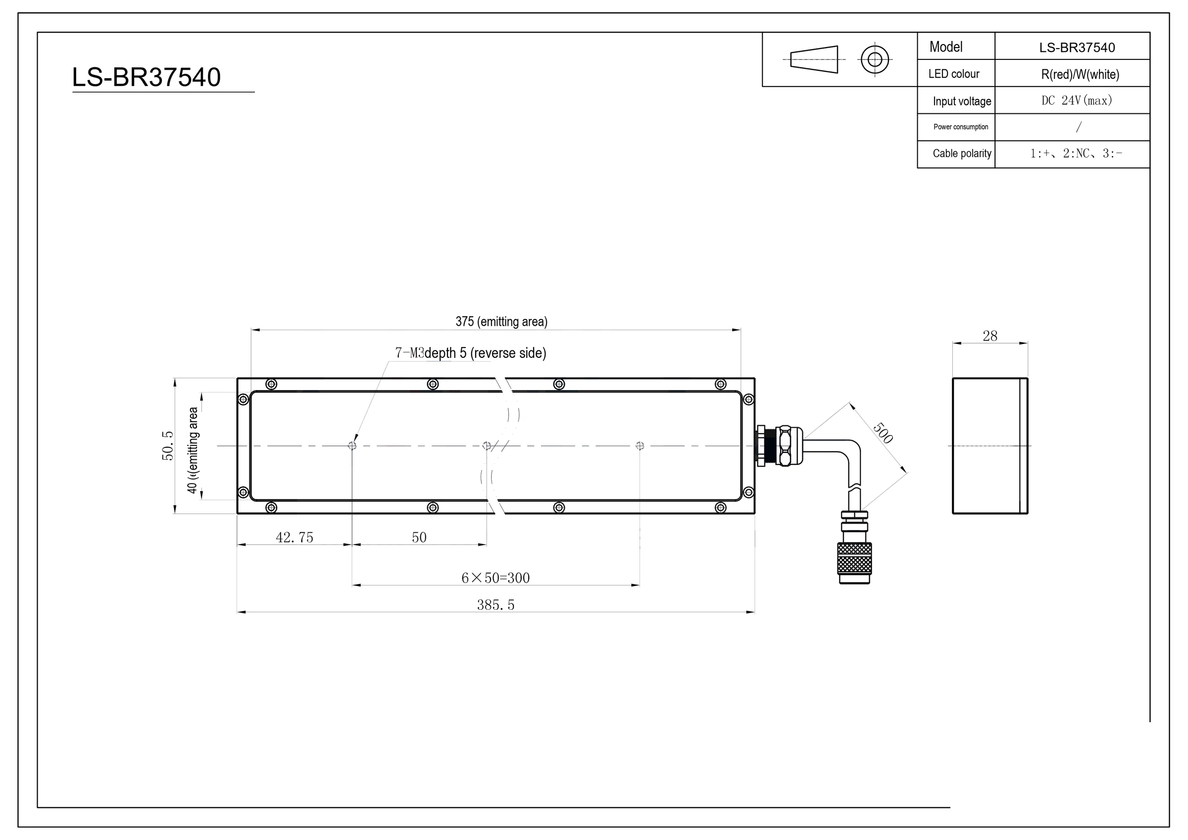 375 x 40 mm vattentätt stavljus (LS-BR37540)